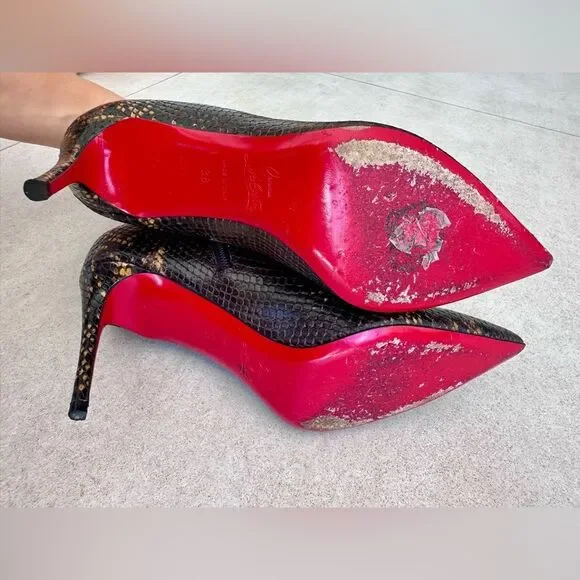 CHRISTIAN LOUBOUTIN So Kate Leather Snake Embossed Dark Brown Boots 85 EU 38 US8 - Picture 13 of 15